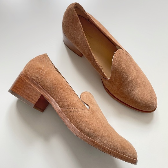 Soludos Shoes - Soludos Sophia Block Heel Suede Loafers Slip On Tan Camel Minimal Classic Staple